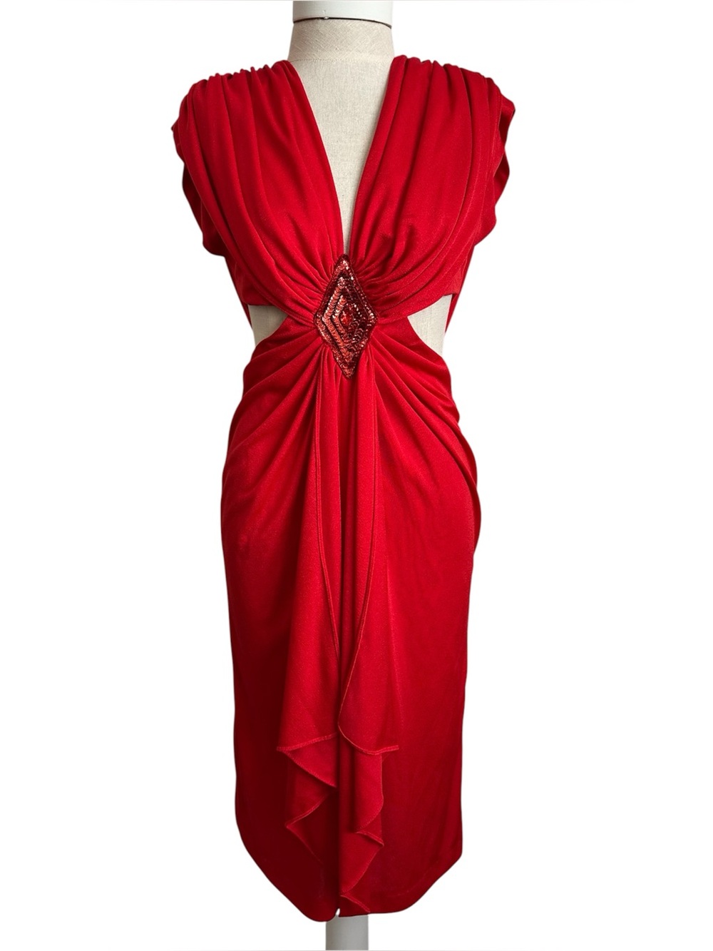 Vintage Disco Dress Climax Karen Okada for David Howard Red Small